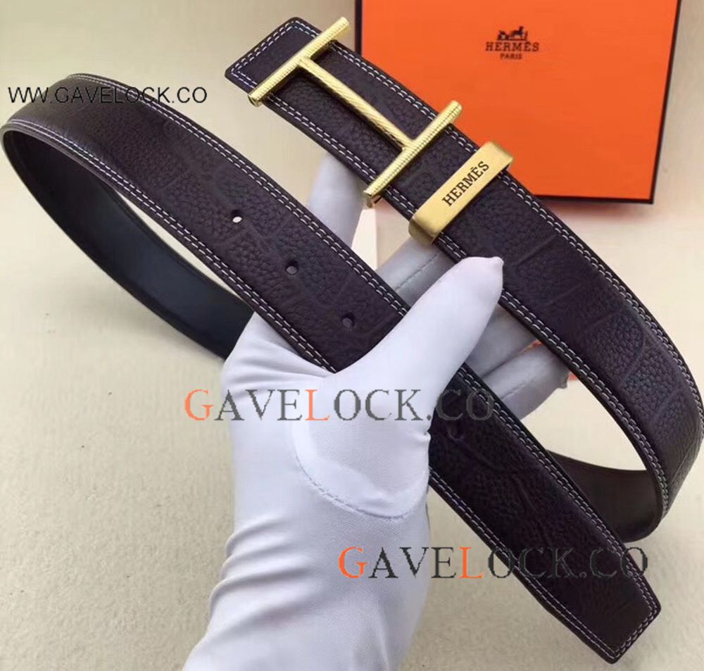 New Design Hermes Belt Mens Hermes H Belt - Brown With Gold H New Buckle
